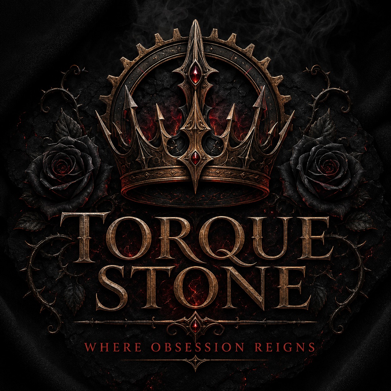 Torque Stone emblem with a dark crown, black roses, and the words Where Obsession Reigns